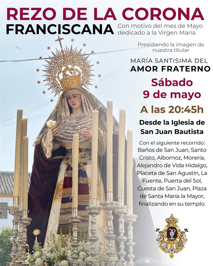 Cambio de recorrido en el rezo público de la Corona Franciscana en mayo